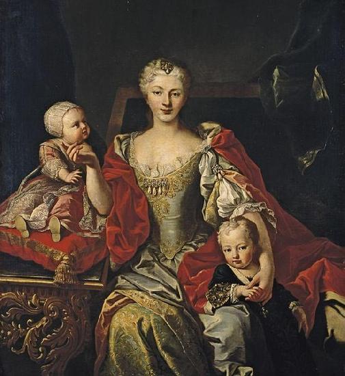 Martin van Meytens Portrait of Polyxena Christina of Hesse-Rotenburg with her two oldest children, the future Victor Amadeus III and Princess Eleonora oil painting image